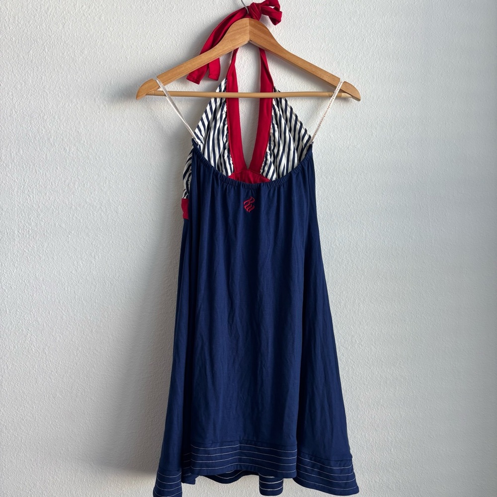 Vintage Rocawear Y2K Nautical Navy and Red Striped Halter Sailor Pin-Up Dress - Picture 3 of 10